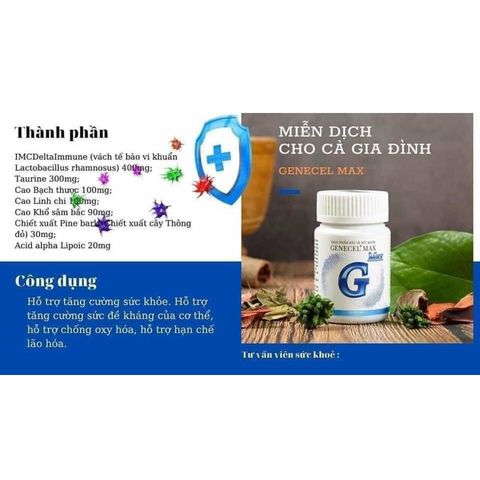 GENECEL MAX - Viên bổ trợ miễn dịch tăng cường sức đề kháng, chống oxy hóa - Thực phẩm bảo vệ sức khỏe Việt Nam