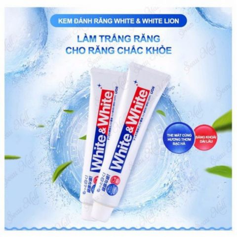 Kem Đánh Răng White & White LION 150g - Nhật Bản Chính Hãng, Trắng Răng Sạch Sâu, Ngừa Sâu Răng, Hương Bạc Hà Mát Lạnh