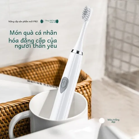 Bàn Chải Đánh Răng Điện Âm Thanh Tự Động Chống Nước - 3 Đầu Bàn Chải Siêu êm, Giúp Sáng Răng và Bảo Vệ Nướu