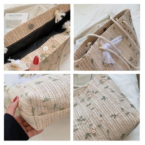 Túi Cói Vintage Đi Biển Đeo Vai Thời Trang Nữ - Túi Tote Có Khóa Bấm Tiện Lợi Size Lớn - Phong Cách Du Lịch Cổ Điển