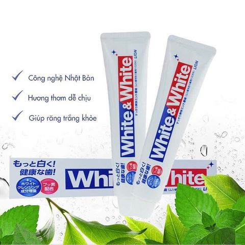 Kem Đánh Răng White & White Lion Nhật Bản 150g - Siêu Trắng An Toàn, Hơi Thở Thơm Mát, Chăm Sóc Răng Miệng Từ Thiên Nhiên