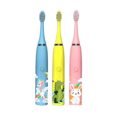 Bàn Chải Đánh Răng Điện Cho Trẻ Em 3-12 Tuổi - Khủng Long Xanh, Tự Động, Không Thấm Nước, Lông Mềm, Sạc Lại