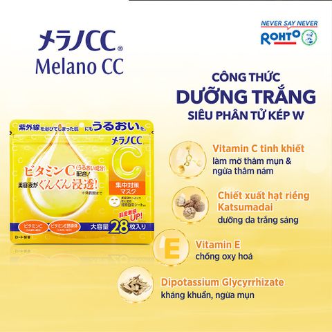 Mặt Nạ Dưỡng Trắng Da Melano CC 28 Miếng - Vitamin C Chống Nám, Dưỡng Ẩm, Làm Đều Màu Da