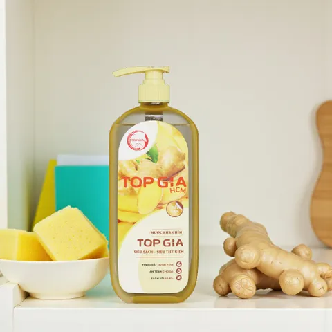 Nước Rửa Chén Bát TopGia 1kg - Hương Chanh, Gừng & Bưởi Hồng - Sạch Dầu Mỡ, Dịu Nhẹ Da Tay, Thân Thiện Với Môi Trường