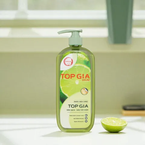 Nước Rửa Chén Bát TopGia 1kg - Hương Chanh, Gừng & Bưởi Hồng - Sạch Dầu Mỡ, Dịu Nhẹ Da Tay, Thân Thiện Với Môi Trường