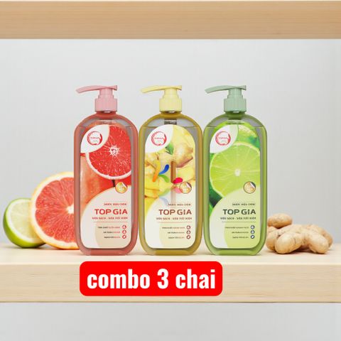 Nước Rửa Chén Bát TopGia 1kg - Hương Chanh, Gừng & Bưởi Hồng - Sạch Dầu Mỡ, Dịu Nhẹ Da Tay, Thân Thiện Với Môi Trường