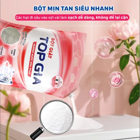 Bột Giặt TOPGIA 3.3kg Hương Nước Hoa Pháp - Sạch Bền, Thơm Mát, Thân Thiện với Da Tay, Dùng Cho Giặt Tay và Giặt Máy