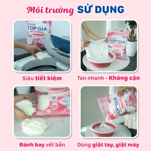 Bột Giặt TOPGIA 3.3kg Hương Nước Hoa Pháp - Sạch Bền, Thơm Mát, Thân Thiện với Da Tay, Dùng Cho Giặt Tay và Giặt Máy