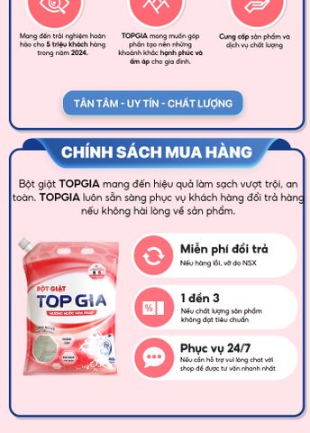 Bột Giặt TOPGIA 3.3kg Hương Nước Hoa Pháp - Sạch Bền, Thơm Mát, Thân Thiện với Da Tay, Dùng Cho Giặt Tay và Giặt Máy