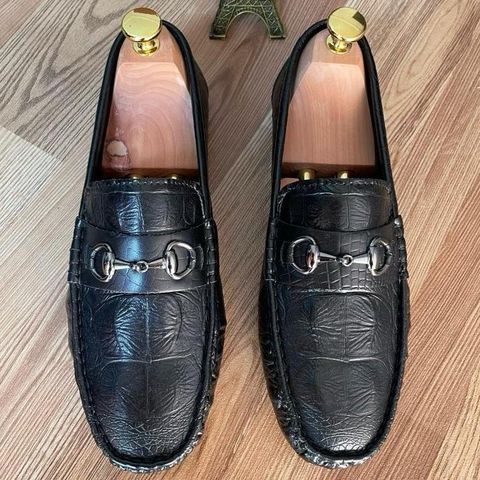Giày Mocassin DAVINCIA Dập Vân Cá Sấu Đen - Giày Mọi Nam Da Microfiber Sang Trọng, Đế Cao Su Chắc Chắn