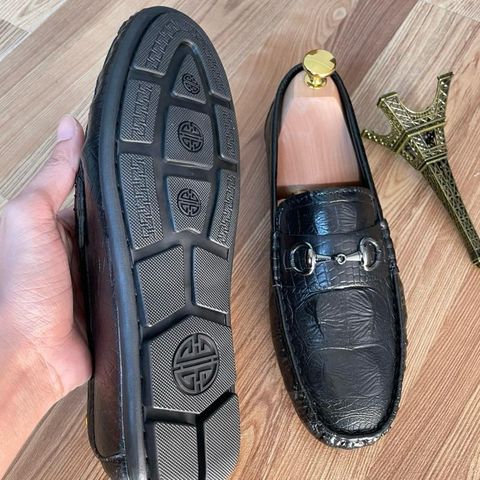 Giày Mocassin DAVINCIA Dập Vân Cá Sấu Đen - Giày Mọi Nam Da Microfiber Sang Trọng, Đế Cao Su Chắc Chắn