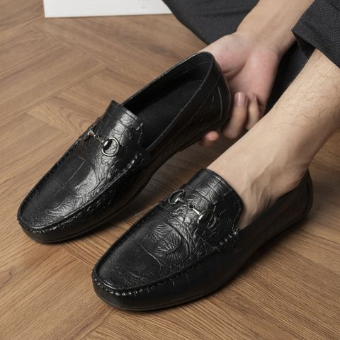 Giày Mocassin DAVINCIA Dập Vân Cá Sấu Đen - Giày Mọi Nam Da Microfiber Sang Trọng, Đế Cao Su Chắc Chắn