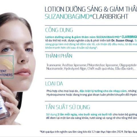 [MẪU MỚI] Lotion Dưỡng Trắng Sáng Da Mờ Thâm Nám Obagi Suzanobagimd Claribright nhập khẩu chính hãng