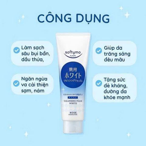 Sữa Rửa Mặt Kose Softymo Cleansing Foam White 190g - Làm Sạch Dịu Nhẹ, Hỗ Trợ Sáng Da cho Mọi Loại Da