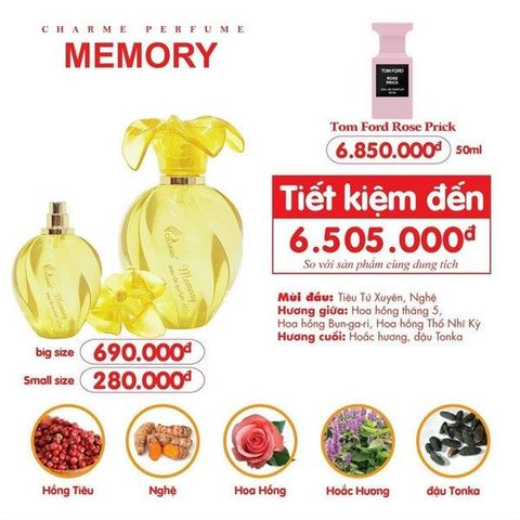 Nước Hoa Nữ Charme Memory - Hương Thơm Thanh Mát, Quyến Rũ, Thiết Kế Sang Trọng Dành Cho Phái Đẹp, Sản Phẩm Lý Tưởng Cho Mọi Dịp