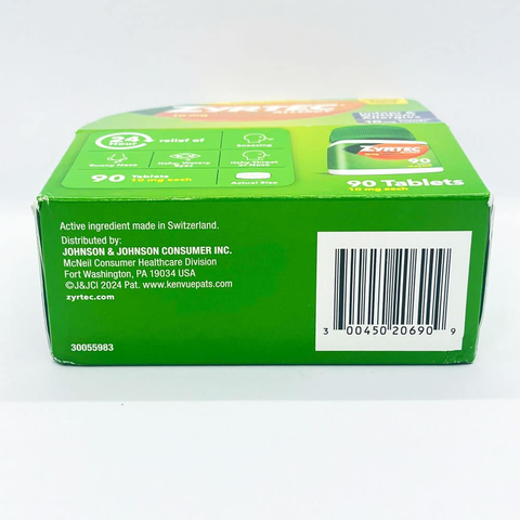 Viên chống dị ứng Zyrtec Antihistamine 10mg - Giảm nhanh triệu chứng dị ứng, 90 viên cho cả gia đình
