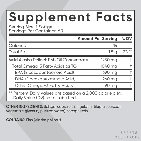 Thực Phẩm Bổ Sung Dầu Cá Omega-3 Triple Strength Sports Research 150 Viên - Hỗ Trợ Tim Mạch, Trí Não, Thị Lực, Nhập Khẩu Mỹ
