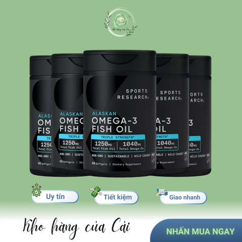 Thực Phẩm Bổ Sung Dầu Cá Omega-3 Triple Strength Sports Research 150 Viên - Hỗ Trợ Tim Mạch, Trí Não, Thị Lực, Nhập Khẩu Mỹ