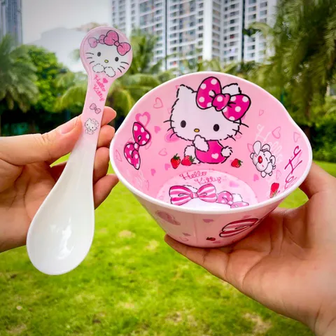 Bộ Bát Ăn Cơm Hello Kitty Dễ Thương cho Bé - Chất Liệu Melamine An Toàn, Thiết Kế Đáng Yêu và Tiện Dụng