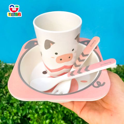 Khay Ăn Dặm Cho Bé Lợn Piggy - Bộ Bát Tăm Tre An Toàn, Thân Thiện Môi Trường, Quà Tặng Ý Nghĩa Cho Trẻ Nhỏ