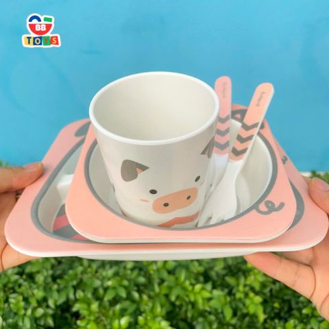 Khay Ăn Dặm Cho Bé Lợn Piggy - Bộ Bát Tăm Tre An Toàn, Thân Thiện Môi Trường, Quà Tặng Ý Nghĩa Cho Trẻ Nhỏ