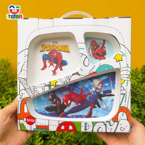 Khay Ăn Dặm Spider Man Người Nhện - Bộ Bát Tăm Tre An Toàn Cho Bé, Quà Tặng Sinh Nhật Thú Vị