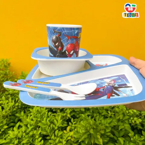 Khay Ăn Dặm Spider Man Người Nhện - Bộ Bát Tăm Tre An Toàn Cho Bé, Quà Tặng Sinh Nhật Thú Vị