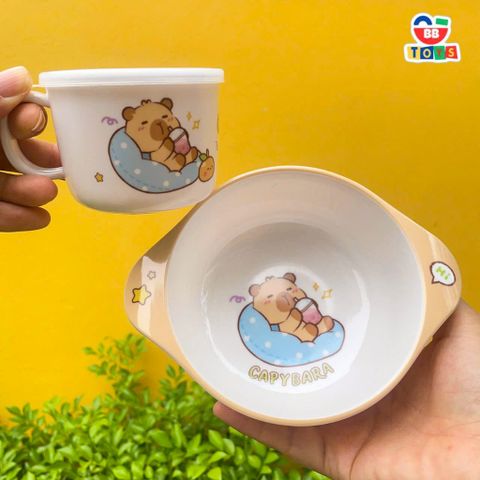 Set Bát Ăn Cơm Capybara Cho Bé - Chất Liệu Nhựa Melamine Cao Cấp, Dễ Dàng Vệ Sinh, Hình Ảnh Nhân Vật Dễ Thương