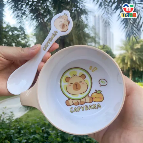 Set Bát Ăn Cơm Capybara Cho Bé - Chất Liệu Nhựa Melamine Cao Cấp, Dễ Dàng Vệ Sinh, Hình Ảnh Nhân Vật Dễ Thương