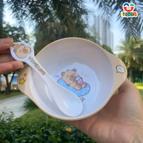 Set Bát Ăn Cơm Capybara Cho Bé - Chất Liệu Nhựa Melamine Cao Cấp, Dễ Dàng Vệ Sinh, Hình Ảnh Nhân Vật Dễ Thương
