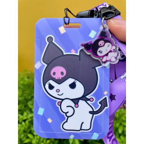 Dây Đeo Thẻ Kuromi Cho Học Sinh/Sinh Viên Kèm Bao Đựng Thẻ PVC Bền Chắc - Phụ Kiện Đáng Yêu Cho Fan Kuromi