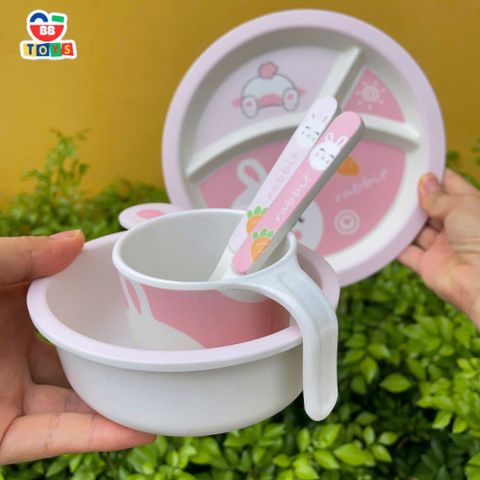 Khay Ăn Dặm Hình Thỏ Con Cho Bé - Bộ Bát Tăm Tre An Toàn, Thân Thiện Môi Trường - Quà Tặng Sinh Nhật Tuyệt Vời