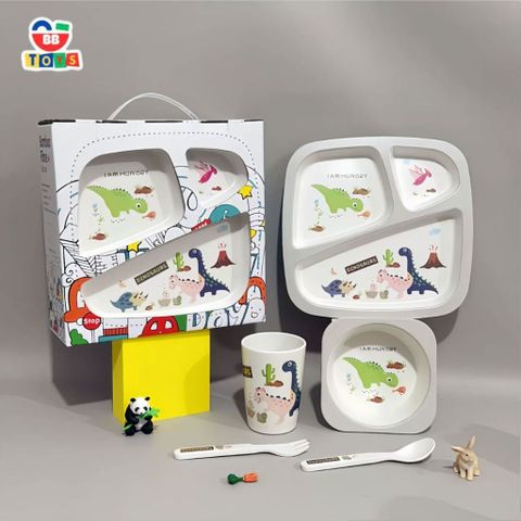 Bộ Khay Ăn Dặm Dành Cho Bé Hình Khủng Long - Bát Tăm Tre An Toàn, Thân Thiện Môi Trường, Quà Tặng Sinh Nhật Thú Vị