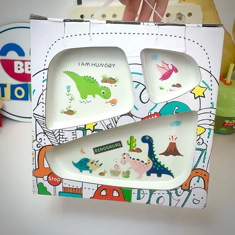 Bộ Khay Ăn Dặm Dành Cho Bé Hình Khủng Long - Bát Tăm Tre An Toàn, Thân Thiện Môi Trường, Quà Tặng Sinh Nhật Thú Vị