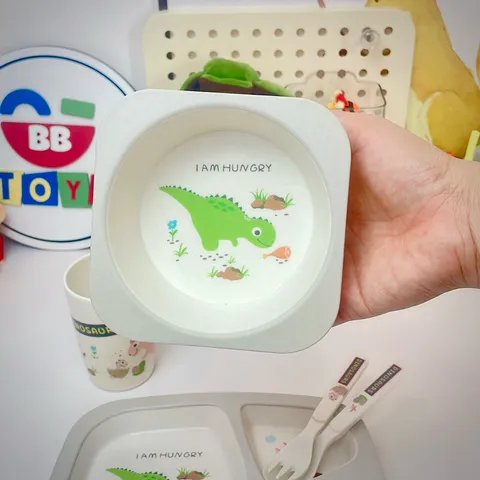 Bộ Khay Ăn Dặm Dành Cho Bé Hình Khủng Long - Bát Tăm Tre An Toàn, Thân Thiện Môi Trường, Quà Tặng Sinh Nhật Thú Vị