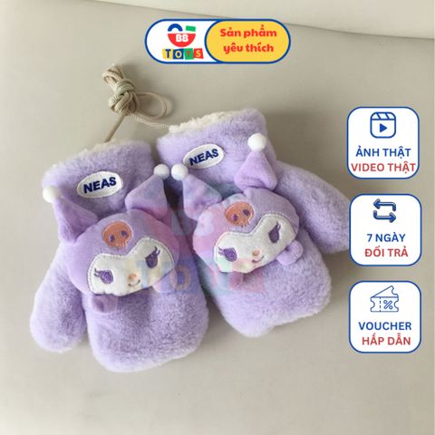 Set Khăn Quàng Cổ và Găng Tay Kuromi cho Trẻ Em - Phụ Kiện Mùa Đông Dễ Thương Cho Bé Gái 4-8 Tuổi