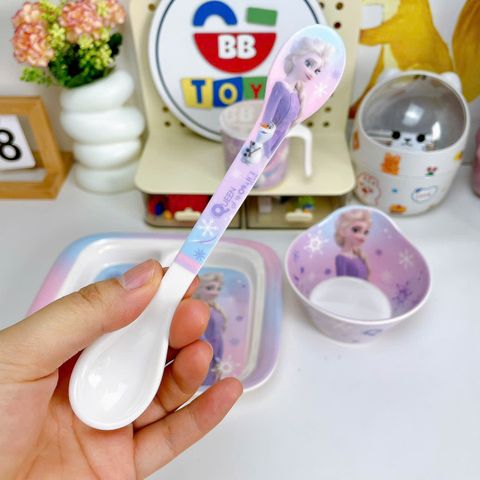 Bộ Dụng Cụ Ăn Dặm Cho Bé Elsa Nhựa Melamine - Khay 3 Ngăn, Bát, Cốc Uống, Đồ Dùng Ăn Uống Cho Trẻ Em Yêu Thích Disney