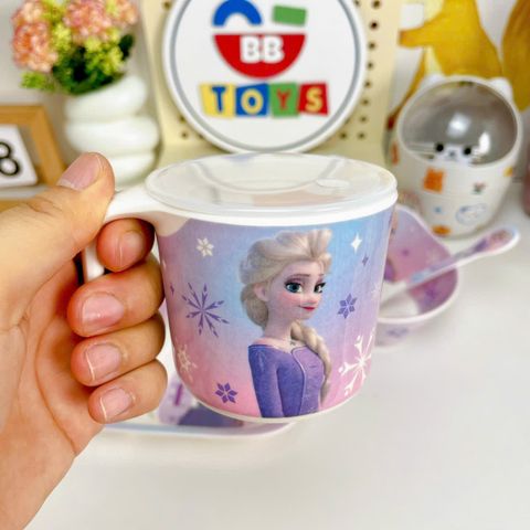 Bộ Dụng Cụ Ăn Dặm Cho Bé Elsa Nhựa Melamine - Khay 3 Ngăn, Bát, Cốc Uống, Đồ Dùng Ăn Uống Cho Trẻ Em Yêu Thích Disney