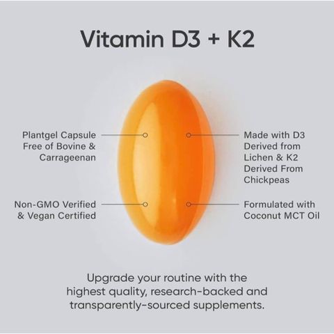 Viên Uống Vitamin D3 + K2 USA 120 Viên - Hỗ Trợ Sức Khỏe Xương, Tăng Cường Miễn Dịch và Tim Mạch, Dinh Dưỡng Thiết Yếu Hàng Ngày - Có Mã QR Chính Hãng