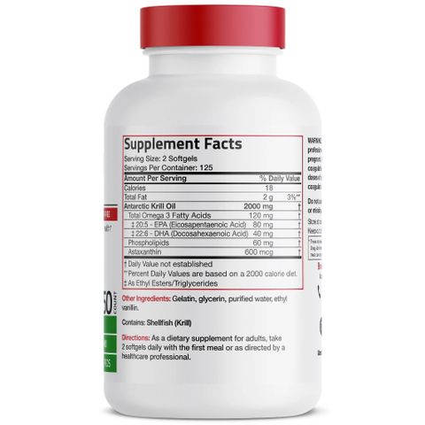Dầu Tôm Krill Oil Omega 3 2000mg - Hỗ Trợ Cải Thiện Thị Lực và Tim Mạch - Chai 120/250 Viên - Thực Phẩm Chức Năng Organic Mỹ