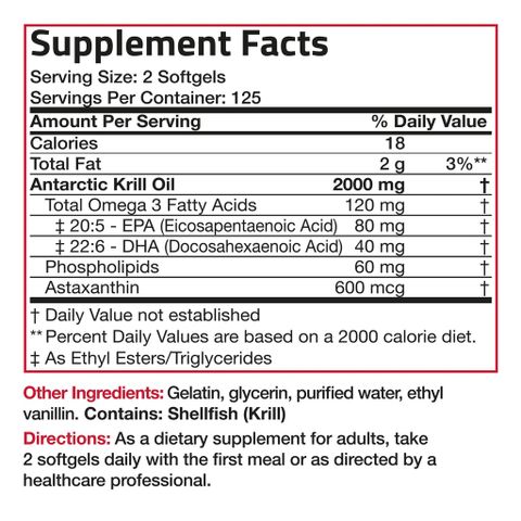 Dầu Tôm Krill Oil Omega 3 EPA DHA 2000mg - 250 Viên Bổ Mắt, Tim Mạch, Hỗ Trợ Sức Khỏe Toàn Diện Mỹ