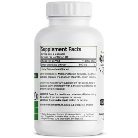 Vitamin Organic Ginkgo Biloba 500mg - 120 Viên Bổ Não, Tăng Cường Trí Nhớ, Hỗ Trợ Tuần Hoàn Máu Não - Chất Lượng Mỹ