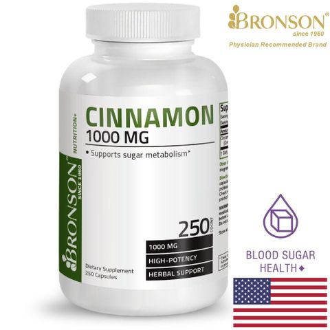 Viên uống Organic Vitamin Cinnamon 1000mg - 250 viên hỗ trợ ổn định đường huyết, giảm biến chứng tiểu đường từ Bronson, Mỹ