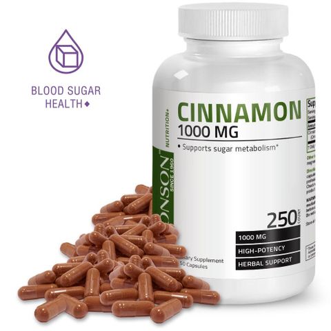 Viên uống Organic Vitamin Cinnamon 1000mg - 250 viên hỗ trợ ổn định đường huyết, giảm biến chứng tiểu đường từ Bronson, Mỹ