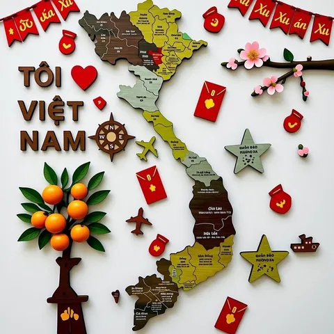 Bản Đồ Gỗ Việt Nam In UV Sắc Nét - Trang Trí Sang Trọng Thể Hiện 34 Tỉnh Thành và Biển Đảo Hoàng Sa Trường Sa