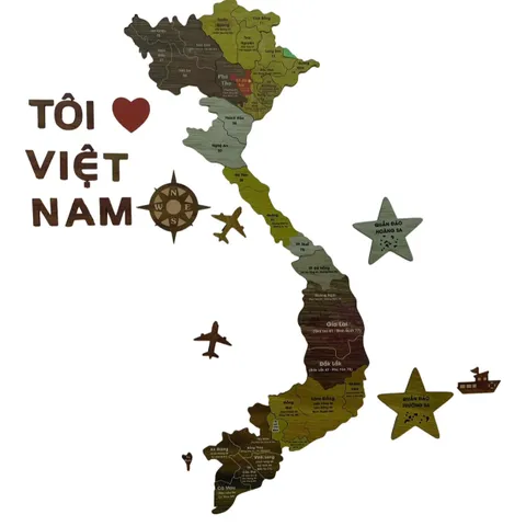 Bản Đồ Gỗ Việt Nam In UV Sắc Nét - Trang Trí Sang Trọng Thể Hiện 34 Tỉnh Thành và Biển Đảo Hoàng Sa Trường Sa