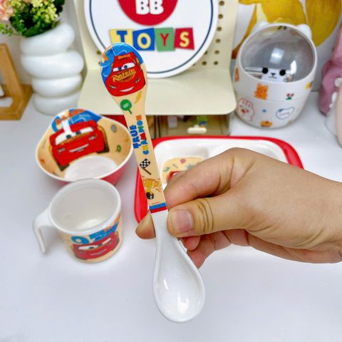 Bộ Dụng Cụ Ăn Uống Cho Bé McQueen Ô Tô Nhựa Melamine - Cốc, Bát, Thìa, Khay, An Toàn, Dễ Dàng Vệ Sinh, Quà Tặng Bé Yêu