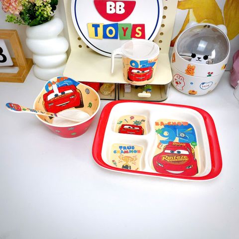 Bộ Dụng Cụ Ăn Uống Cho Bé McQueen Ô Tô Nhựa Melamine - Cốc, Bát, Thìa, Khay, An Toàn, Dễ Dàng Vệ Sinh, Quà Tặng Bé Yêu