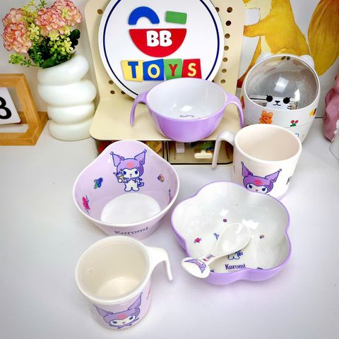 Bộ Set Bát Ăn Dặm 3 Ngăn Kuromi Cho Bé - Khay Nhựa Melamine Dễ Thương Hình Nhân Vật Hoạt Hình Thú Vị