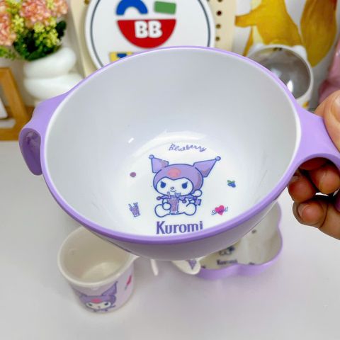 Bộ Set Bát Ăn Dặm 3 Ngăn Kuromi Cho Bé - Khay Nhựa Melamine Dễ Thương Hình Nhân Vật Hoạt Hình Thú Vị